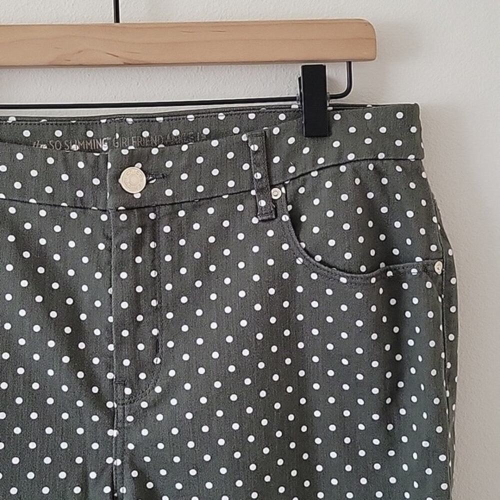 Chico's Olive Green Polka Dot So Slimming Girlfriend Ankle Jeans Size 10 - Picture 2 of 6